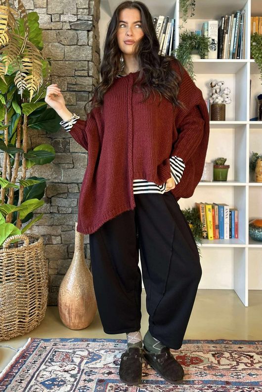 Inside Out Oversized Grunge Knit Burgundy /19=